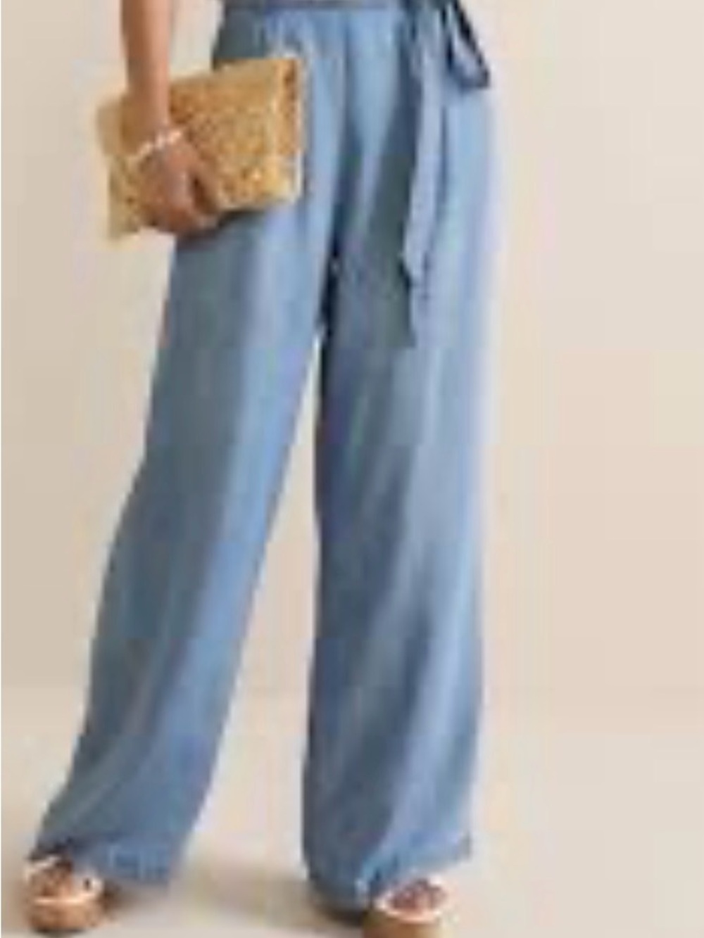 Francesca's Collections Light Blue Wide-Leg Tie Waist Pants